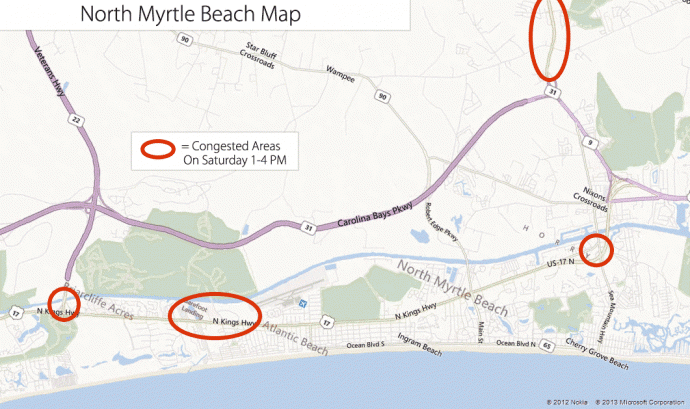 Congested Areas of Traffic in North Myrtle Beach
