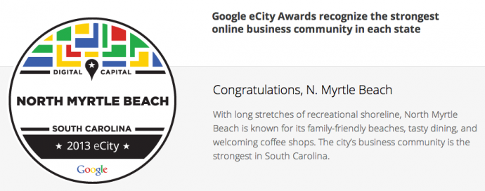 Google 2013 eCity Award - North Myrtle Beach