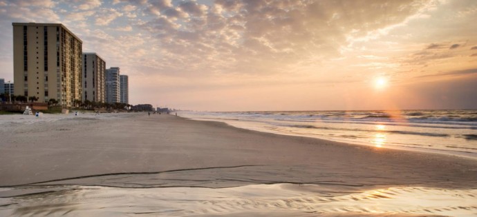 Beautiful sunrise in North Myrtle Beach in winter.