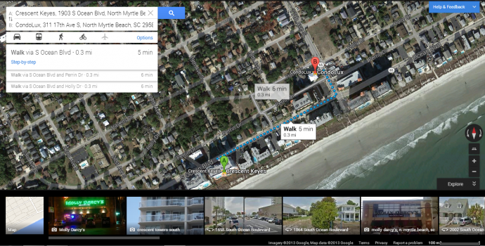 Use the "Directions" tool in maps to get walking, bicycling or driving directions to and from the condo.